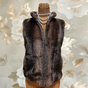 Ann Taylor Loft Women's Brown Faux Fur Vest Pockets 2 Way Zipper Lined Small P